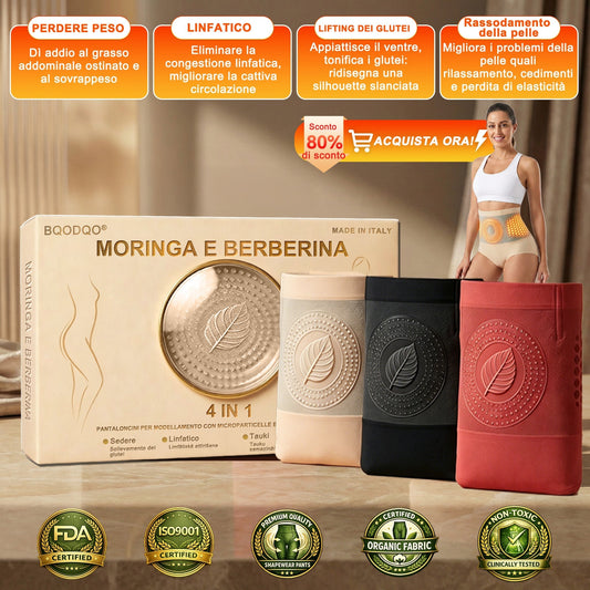 Ufficialmente autorizzato dall'Italia 🛒 BQODQO® Shorts Modellanti & Brucia-Grassi 4-in-1 con Micro-Particelle di Moringa & Berberina